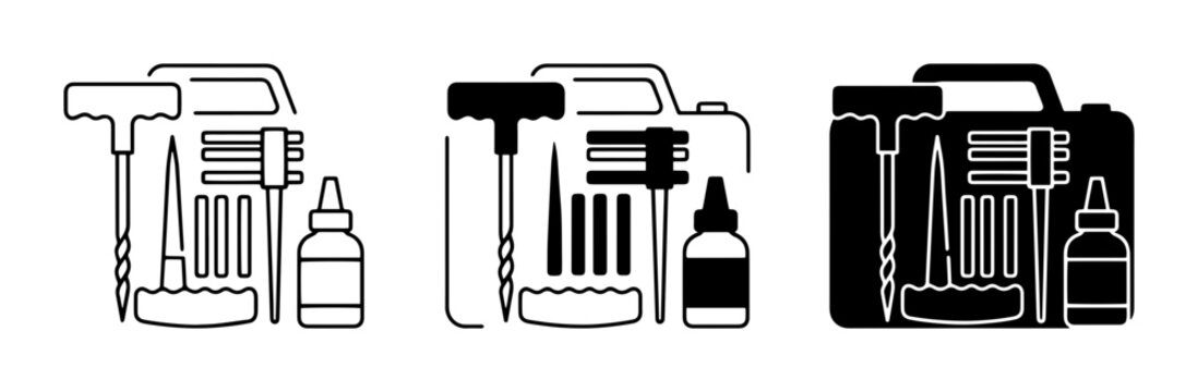 Tire Repair Kit Icons, Vehicle Maintenance Tools, Emergency Roadside Assistance Set