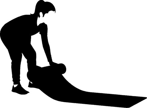 Silhouette of person bending over with shadow effect.