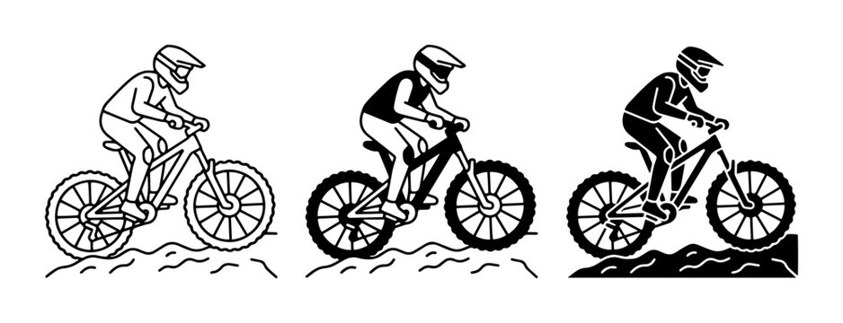 Mountain Biker Action Sequence, Downhill Cycling Sports Vector Icons, Extreme Sports Rider Progression