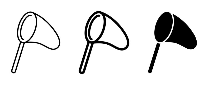 Butterfly Net Icons, Insect Catching Tools, Outdoor Activity Symbols, Simple Vector Graphics