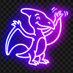 Cute Neon Pterodactyl Dinosaur Waving Hand Vector Illustration © Brisy Gayen
