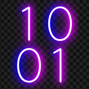Glowing Neon Binary Numbers 1001 On Transparent Background Vector Illustration