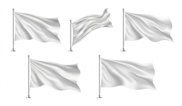 Blank White Waving Flag Vector Set with Luxury Gradient Mesh Cloth Design Isolated