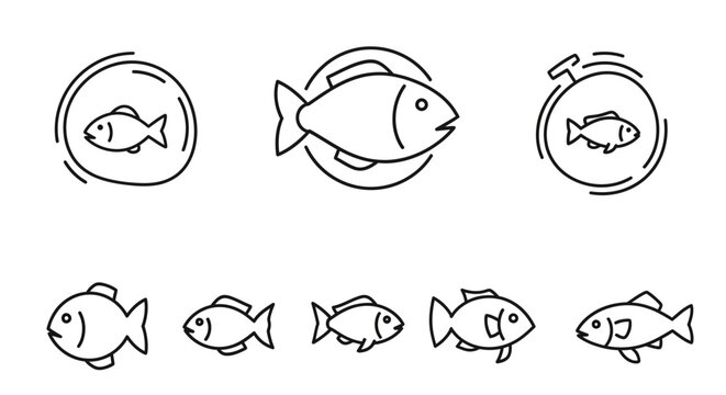 Set of fish icons in different styles suitable for various design projects