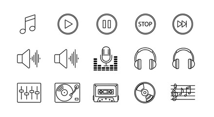 Fototapeta premium Set of modern audio and music icons on white background illustration