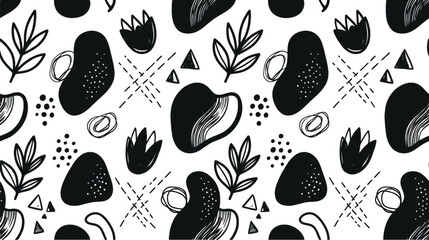 Fototapeta premium Black and white avocado illustration pattern.