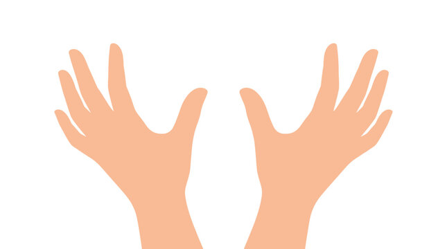 Two open hands reaching up against a white background.