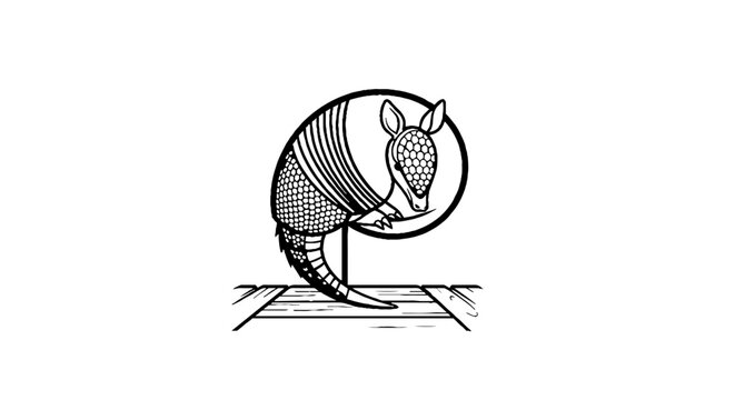 Armored armadillo curled in defensive posture illustration.