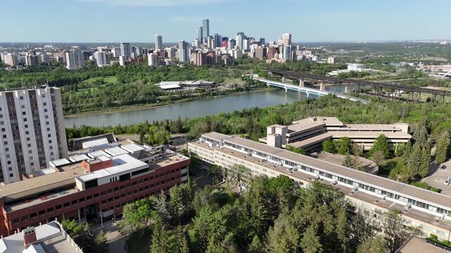 Flying over the University of Alberta campus in Edmonton, Alberta Canada