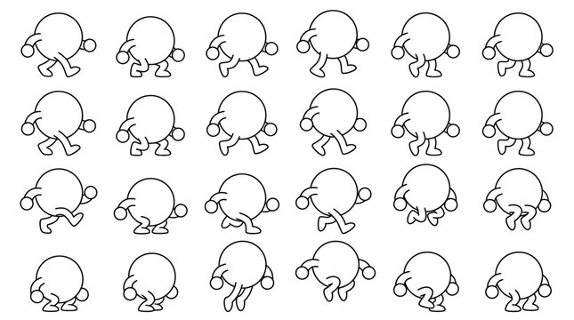 Cartoon Character Walk Cycle Animation Frames - Simple Line Art
