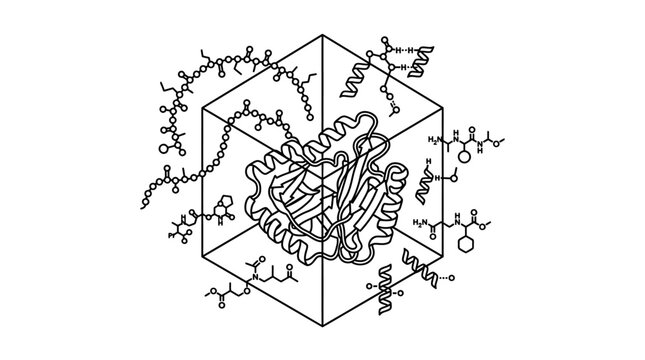 Abstract 3D Protein Structure and Molecular Chains Illustration