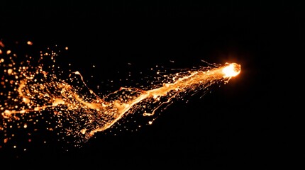 Fototapeta premium Sparkling molten metal sparks flying through air on dark background