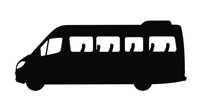 A black silhouette of a passenger van is shown against a white background.