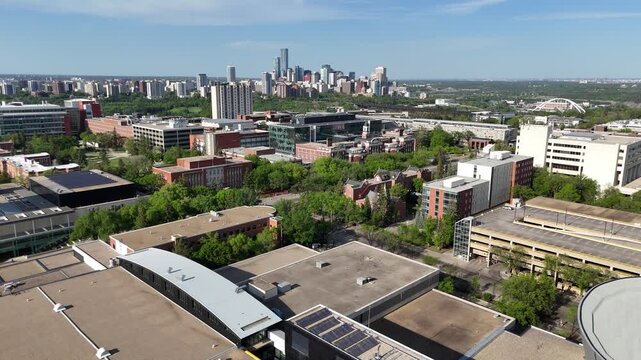 Flying over the University of Alberta campus in Edmonton, Alberta Canada