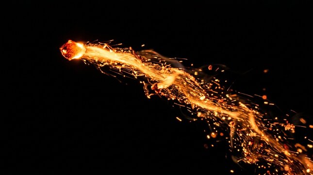 Sparkling trail of fire and sparks on a black background