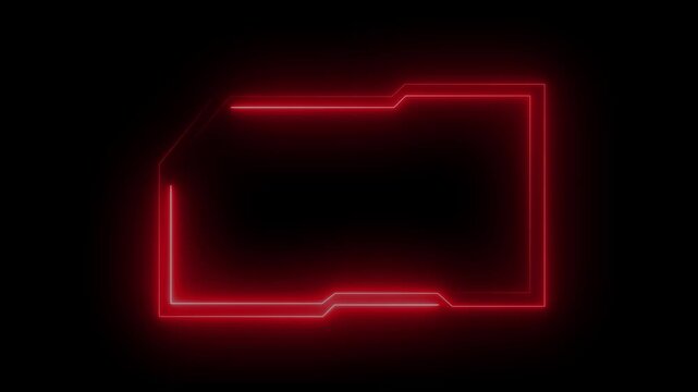 Neon HUD rectangular frames with shining Black background. Square box with neon lines. neon digital hud lights video.