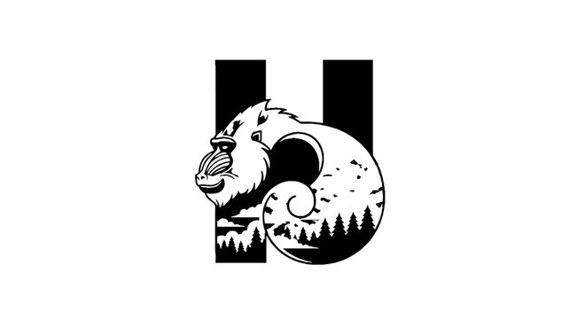 Black and white ram head logo design.