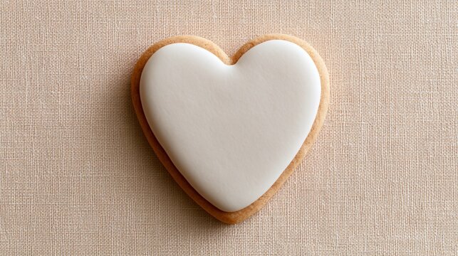 Elegant White Heart Cookie on Beige Background for Bakery, Sweet Treats, and Dessert Concepts