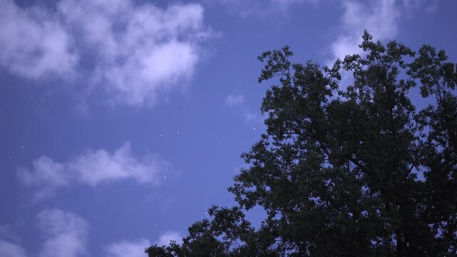 overnight a partial rotation of the earth seen standing in the northern hemisphere and pointed directly up at the night sky with dream like cloud scape speed time while spinning us all tp sleep