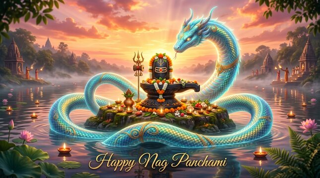 
Serpentine water sculpture honors nag panchami festival
