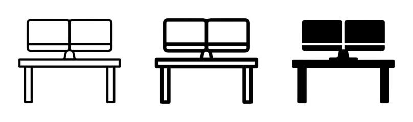 Fototapeta premium Dual Monitor Setup Icons, Computer Desk Vector Graphics, Technology Workstation Symbols