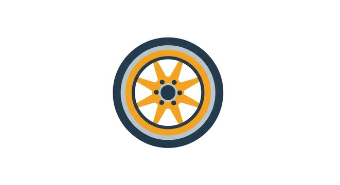 Wheel logo with orange spokes.