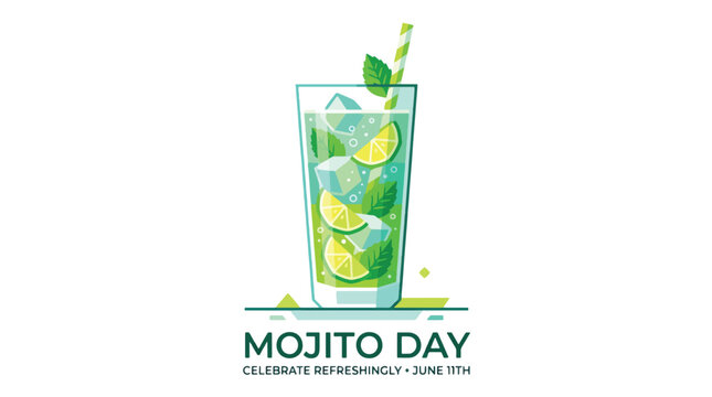 Refreshing mojito day celebration with ice cubes and lemons in a glass