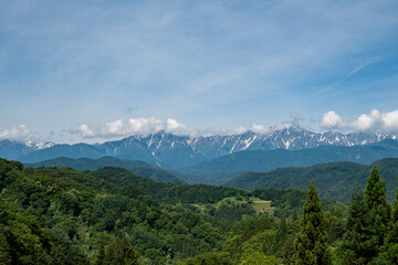 残雪の北アルプスの稜線　長野県小川村 © RATM