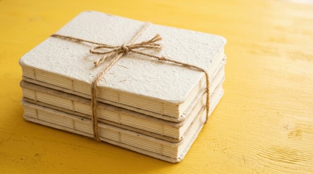Stack of Vintage Envelopes Tied with Twine on Wooden Surface.