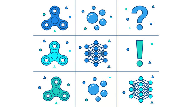Fidget spinner illustration with abstract geometric style or Blue modern fidget spinner design with gradient effects and minimalistic aesthetic