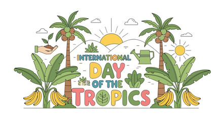 Obraz premium Celebrate International Day of the Tropics with lush palm trees, bananas, and vibrant greenery, symbolizing a healthy