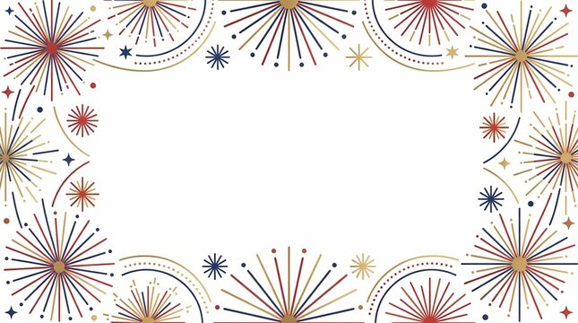 Vibrant fireworks explode in a colorful illustration frame background