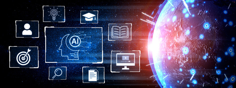 Concept of AI artificial intelligence supporting AI education solution, search, reskill, analytics and AI task management in a connected future AI wisdom digital workflow. Corpus