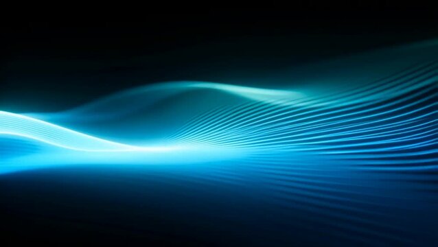 A vibrant neon waveform creates an abstract background with glowing lines.