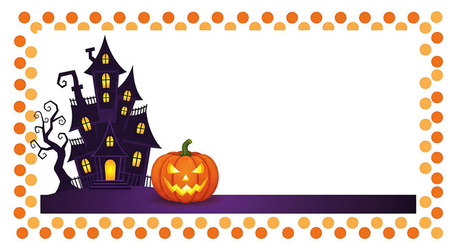 Halloween banner with haunted house and pumpkin