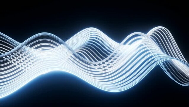 Vibrant neon waveform creates an abstract pattern on a dark background