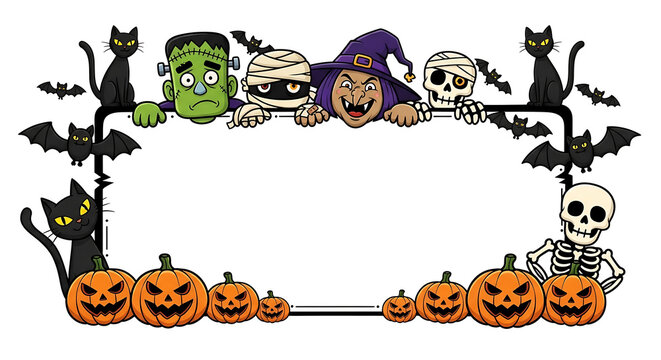 Halloween frame with jack o lanterns and witch