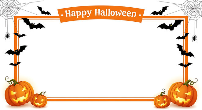 Halloween frame with pumpkins and bats