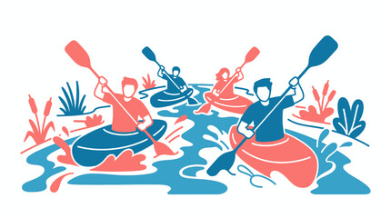Fototapeta premium Active People Kayaking on River Rapids Fun Activity