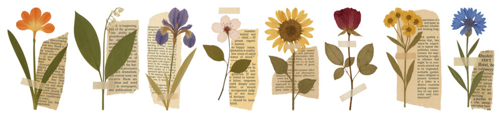 Plakat PNG Vintage floral collage art on transparent background