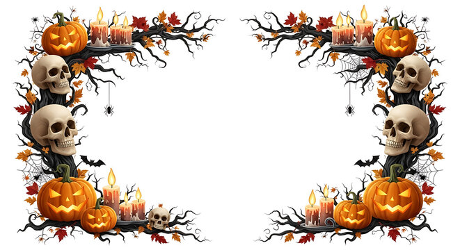 Halloween skulls and pumpkins border frame