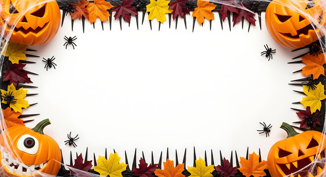 Halloween pumpkin border with jack o jack-o-lanterns