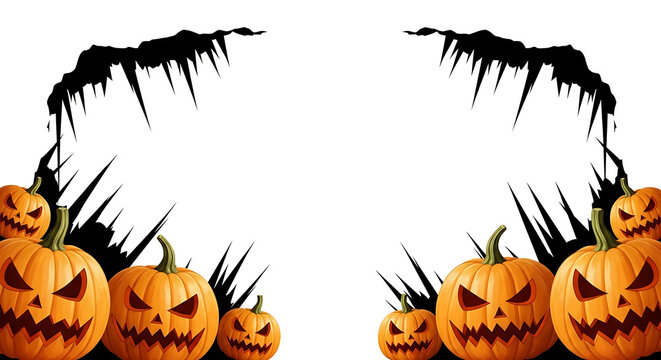 Pixel art halloween pumpkins with spooky tree branches