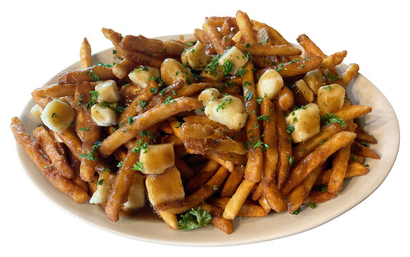 Classic Poutine PNG with French Fries, Cheese Curds and Gravy on Transparent Background