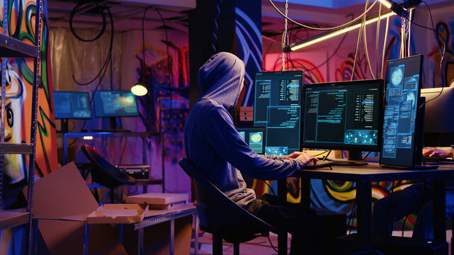 Hackers in secret bunker using phishing technique that tricks users into revealing sensitive information, rogue programmers stealing passwords from low security systems using cyber attacks.
