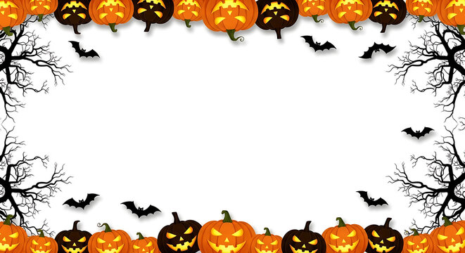 Halloween frame with pumpkins bats and spooky decorations