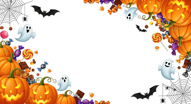 Halloween border with pumpkins and bats