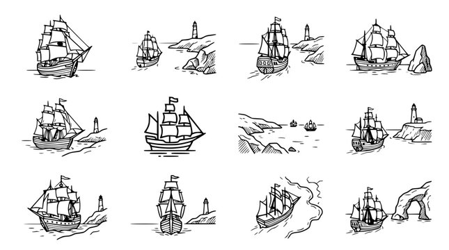 Vintage Sailing Ships and Lighthouses Collection
