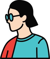 Flat vector illustration of stylish woman in glasses and colorful casual clothing, side profile portrait © SAIF820