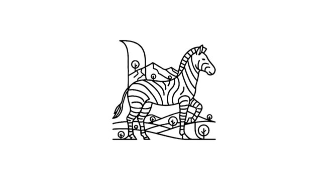 Illustrated zebra with armor and shield design.